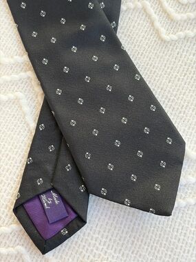 Ralph Lauren Purple Label 100% Silk Handmade Black White Men's Tie EUC